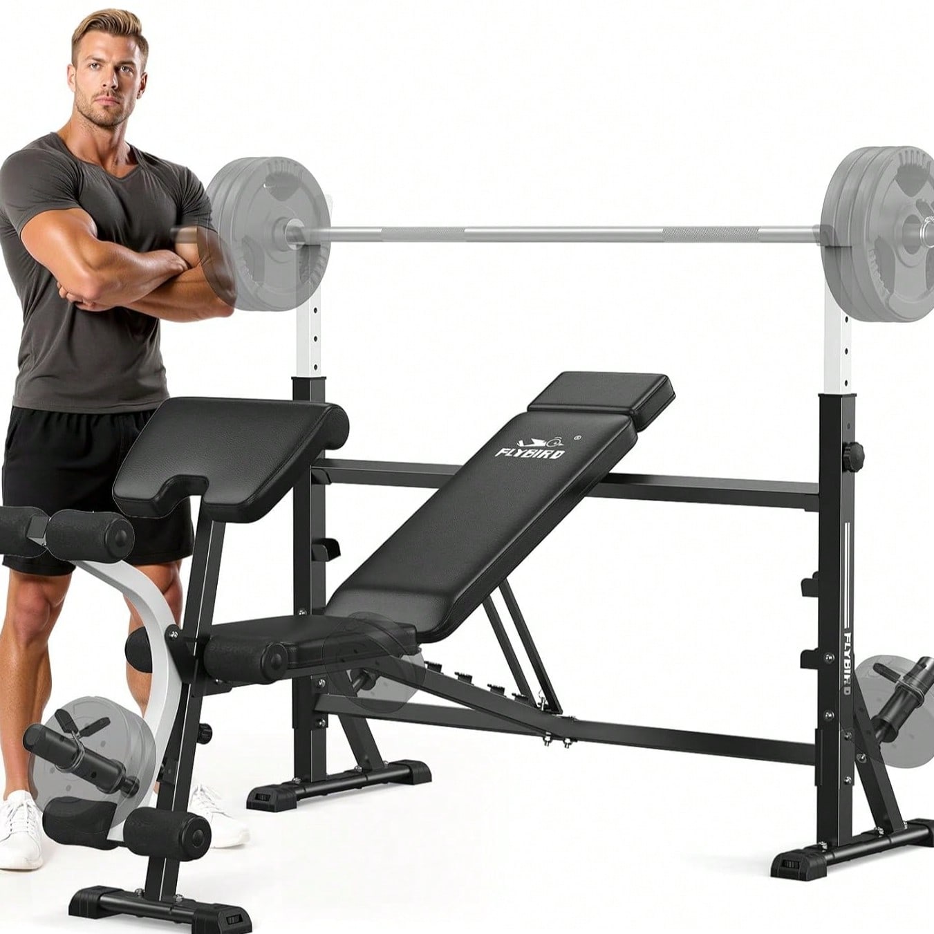 Home Gym Usa - FLYBIRD Adjustable Weight Bench, With Bench