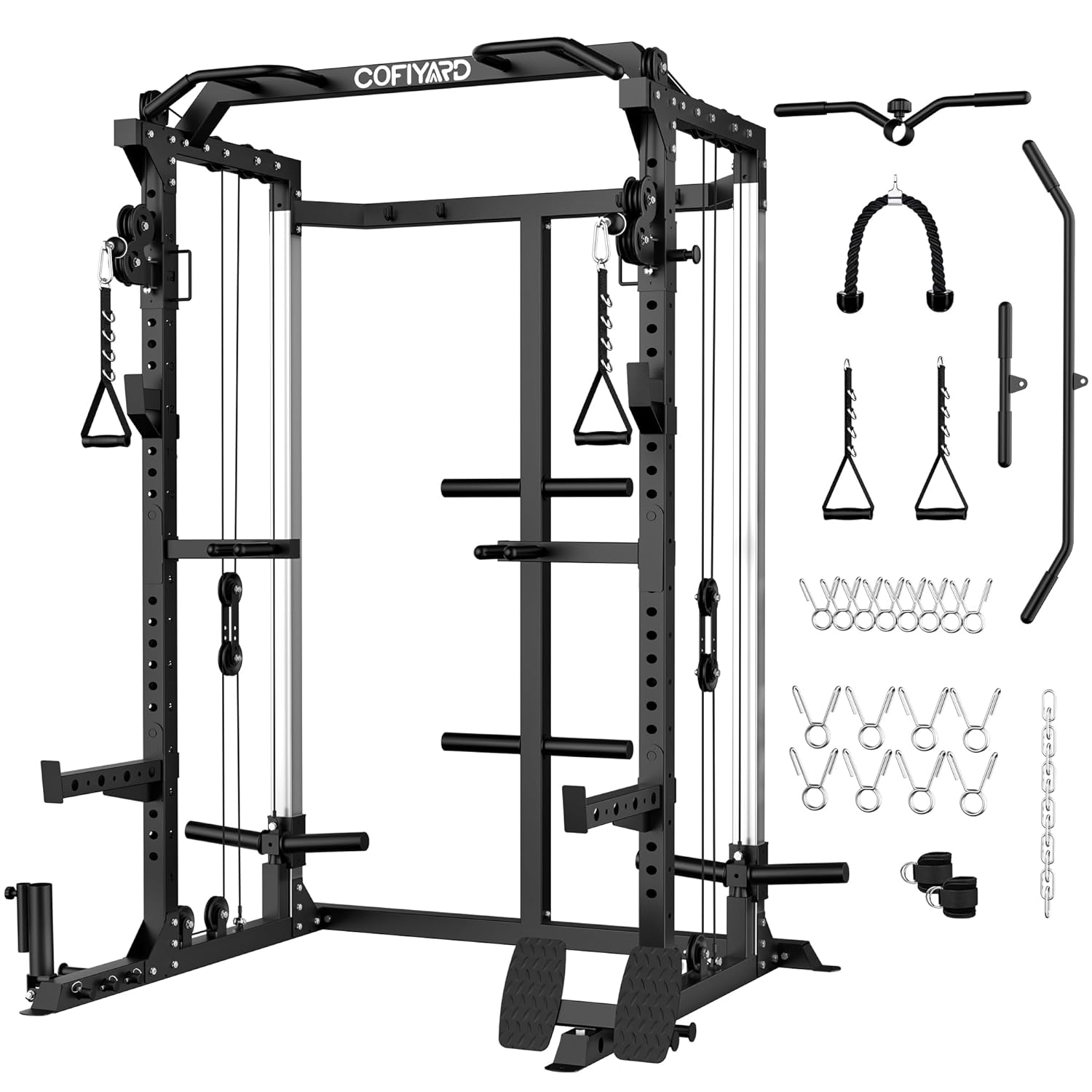 Home Gym Rack With Cables - Multi-Function Power Rack with Dual Pulley