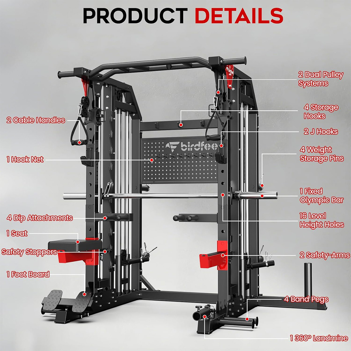 Pooboo Power Cage Multi-Functi - đánh giá và giá Home Gym Rack With Cables